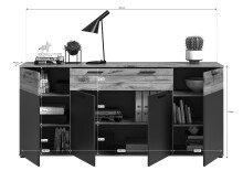 Sideboard >Mason< in nox oak/basalt grau - 200x91x40cm (BxHxT)