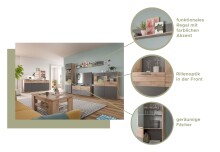 Highboard >Mason< in nox oak/basalt grau - 140x134x37cm (BxHxT)