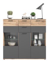 Highboard >Mason< in nox oak/basalt grau - 140x134x37cm (BxHxT)