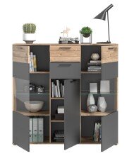 Highboard >Mason< in nox oak/basalt grau - 140x134x37cm (BxHxT)