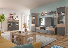 Highboard >Mason< in nox oak/basalt grau - 140x134x37cm (BxHxT)