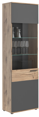 Vitrine >Mason< in nox oak/basalt grau - 57x200x37cm (BxHxT)