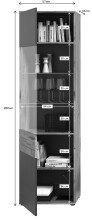 Vitrine >Mason< in nox oak/basalt grau - 57x200x37cm (BxHxT)