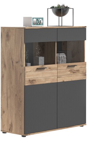 Vitrine >Mason< in nox oak/basalt grau - 110x122x37cm (BxHxT)