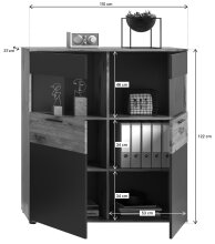 Vitrine >Mason< in nox oak/basalt grau - 110x122x37cm (BxHxT)