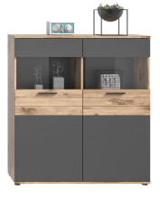Vitrine >Mason< in nox oak/basalt grau - 110x122x37cm (BxHxT)
