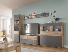 Wohnwand >Mason< in nox oak/basalt grau - 327x200x47cm (BxHxT)