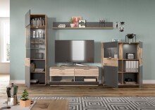 Wohnwand >Mason< in nox oak/basalt grau - 327x200x47cm (BxHxT)