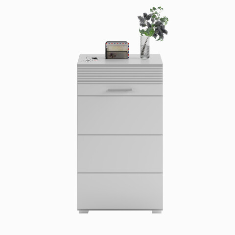 Schuhschrank >Linus< in weiß/weiß hochglanz - 55x96x37cm (BxHxT)