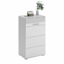 Schuhschrank >Linus< in weiß/weiß hochglanz - 55x96x37cm (BxHxT)