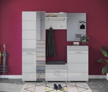 Schuhschrank >Linus< in weiß/weiß hochglanz - 55x96x37cm (BxHxT)