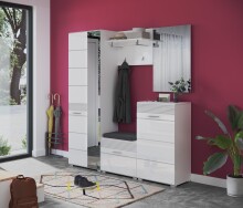 Schuhschrank >Linus< in weiß/weiß hochglanz - 55x96x37cm (BxHxT)