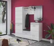 Garderobenschrank >Linus< in weiß/weiß hochglanz - 55x190x37cm (BxHxT)