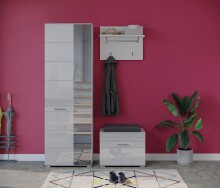 Garderobenschrank >Linus< in weiß/weiß hochglanz - 55x190x37cm (BxHxT)