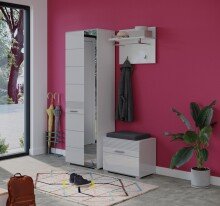 Garderobenpaneel >Linus< in weiß/weiß hochglanz - 60x49x26cm (BxHxT)