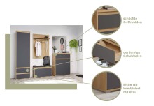 Garderobenschrank >Tennessee I< in eiche/grau - 54x190x35cm (BxHxT)