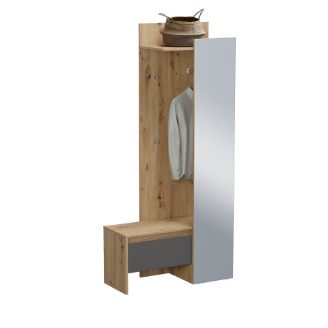 Kompaktgarderobe >Tennessee I< in eiche/grau - 90x189x39cm (BxHxT)