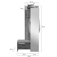 Kompaktgarderobe >Tennessee I< in eiche/grau - 90x189x39cm (BxHxT)