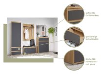 Kompaktgarderobe >Tennessee I< in eiche/grau - 90x189x39cm (BxHxT)
