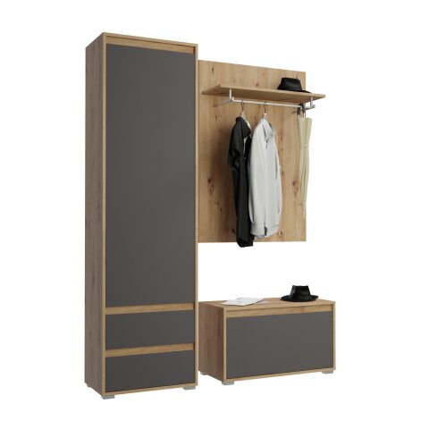 Garderoben-Set >Tennessee II< in eiche/grau - 145x190x35cm (BxHxT)