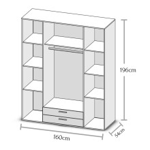 Kleiderschrank >Karl< in weiß mit Absatz Sonoma/Eiche - 159x196x54cm (BxHxT)