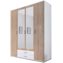 Kleiderschrank >Karl< in weiß mit Absatz Sonoma/Eiche - 159x196x54cm (BxHxT)