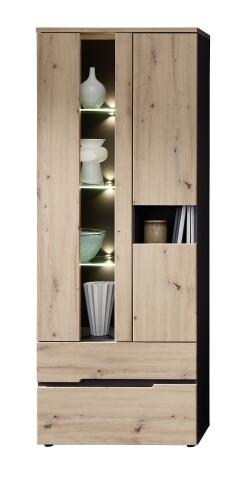 Vitrine >Meagan< in Artisan Eiche - 75x197x38cm (BxHxT)