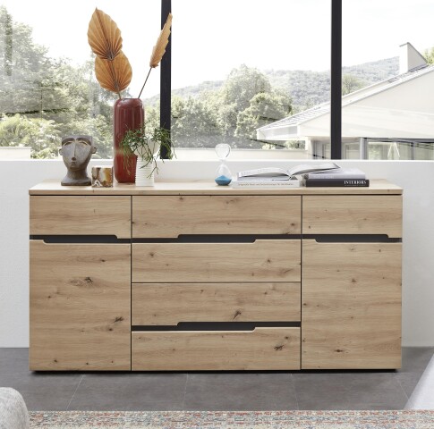 Sideboard >Meagan< in Artisan Eiche - 165x82x44cm (BxHxT)