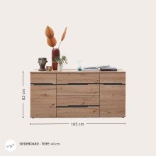 Sideboard >Meagan< in Artisan Eiche - 165x82x44cm (BxHxT)