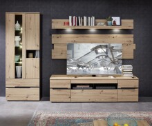 Wandregal >Meagan< in Artisan Eiche - 202x93x26cm (BxHxT)