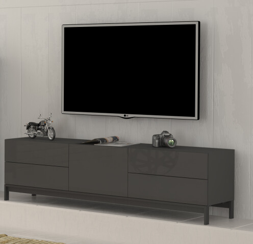 TV-Board >Mercogliano< in Anthrazit Hochglanz - 170x47.7x40cm (BxHxT)