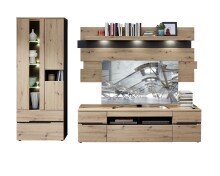 Wohnwand >Meagan< Graphit Artisan Eiche Lack Laminat Graphit supermatt