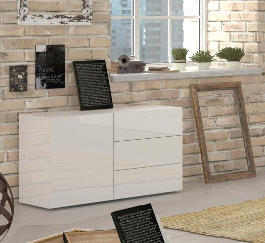 Kommode >Mercogliano< in Weiß Hochglanz - 110x60.5x40cm (BxHxT)