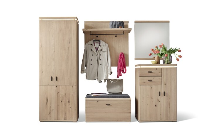 Garderoben-Set >Barceloni< in Balkeneiche Bianco aus Holz - 260x204x38cm (BxHxT)