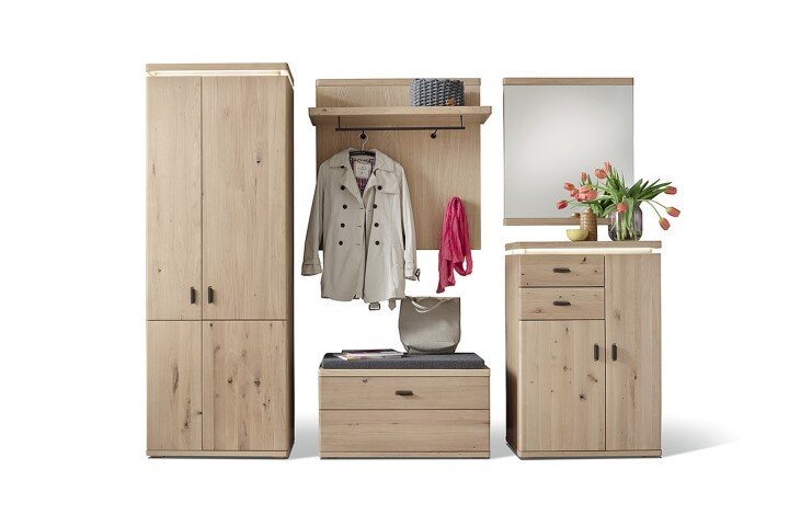 Garderoben-Set >Barceloni< in Balkeneiche Bianco aus Holz - 260x204x38cm (BxHxT)