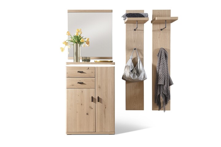 Garderoben-Set >Barceloni< in Balkeneiche Bianco aus Holz - 155x204x38cm (BxHxT)