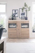 Beistellschrank >Barceloni< in Balkeneiche Bianco aus Holz - 150x128x37 (BxHxT)