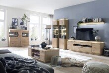Beistellschrank >Barceloni< in Balkeneiche Bianco aus Holz - 150x128x37 (BxHxT)