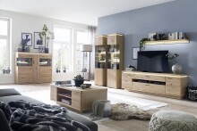 Beistellschrank >Barceloni< in Balkeneiche Bianco aus Holz - 50x204x37cm (BxHxT)