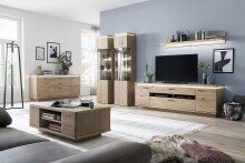 Beistellschrank >Barceloni< in Balkeneiche Bianco aus Holz - 50x204x37cm (BxHxT)