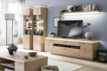 Beistellschrank >Barceloni< in Balkeneiche Bianco aus Holz - 50x204x37cm (BxHxT)