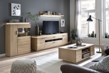 TV-Schrank >Barceloni< in Balkeneiche Bianco aus Holz - 210x68x50cm (BxHxT)