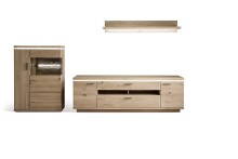 Wohnwand >Barceloni< in Balkeneiche Bianco aus Holz - 315x175x50cm (BxHxT)