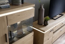 Wohnwand >Barceloni< in Balkeneiche Bianco aus Holz - 315x175x50cm (BxHxT)