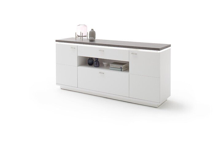 Beistellschrank >Bello< in Weiß matt aus Holzwerkstoff - 180x81x44cm (BxHxT)