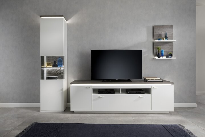 MCA Furniture >MARBELLA< in Weiß-Amberg Eiche - 270x208x50 (BxHxT)