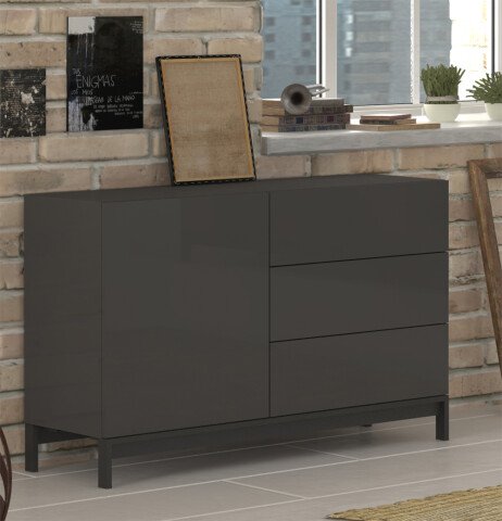 Kommode >Mercogliano< in Anthrazit Hochglanz - 110x73x40cm (BxHxT)