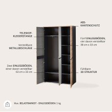 Garderobenschrank >Meagan< in Artisan Eiche - 105x192x38cm (BxHxT)