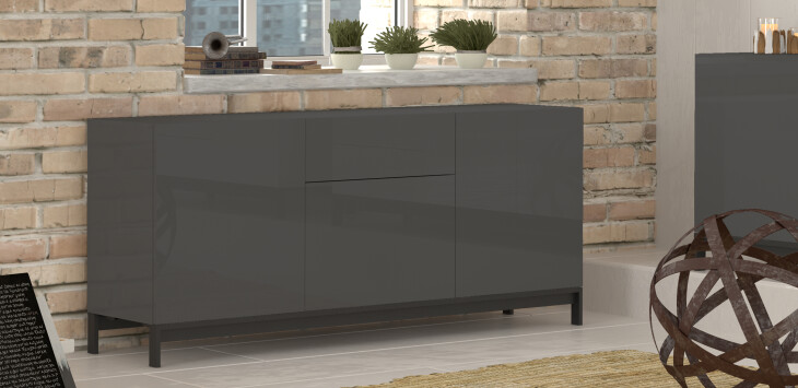 Sideboard >Mercogliano< in Anthrazit Hochglanz - 170x73x40cm (BxHxT)