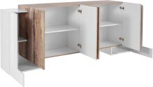 Sideboard >Pinerolo< in Weiß-Hochglanz/Ahorn - 210x85x45cm (BxHxT)